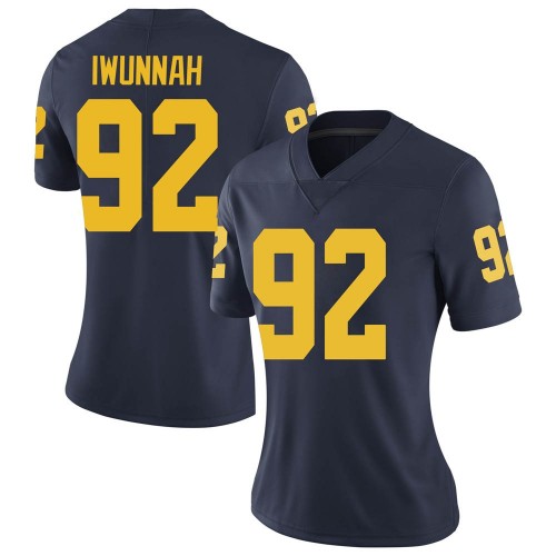 Ike Iwunnah Michigan Wolverines Women's NCAA #92 Navy Limited Brand Jordan College Stitched Football Jersey WHA0654YU